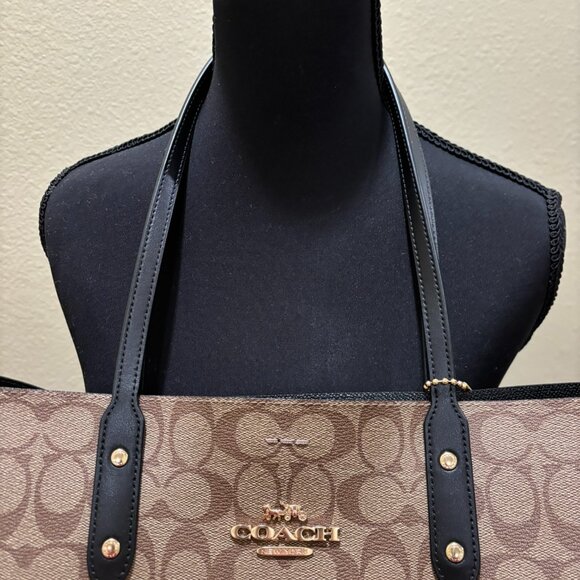 Coach Signature Tote Bag Brown Black Large - Picture 4 of 8